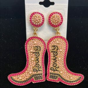 ✨Pink, Gold & Black Cowgirl “ Howdy” Boot Earrings 🩷🤠